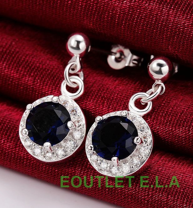 EXQUISITE ROUND MIDNIGHT BLUE CZ SILVER EARRINGS